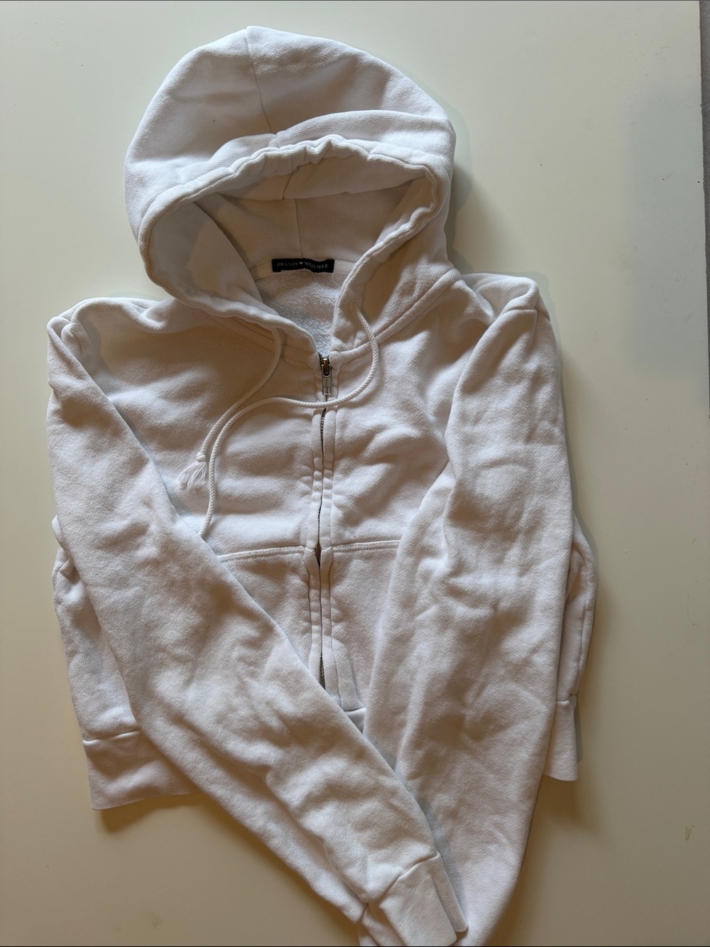Brandy Melville White Zip-Up Hoodie